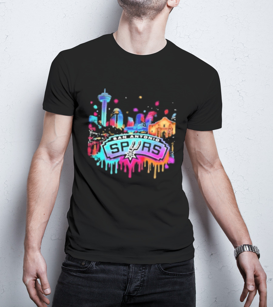 San Antonio Spurs Neon Skyline Colorful Cityscape T-Shirt