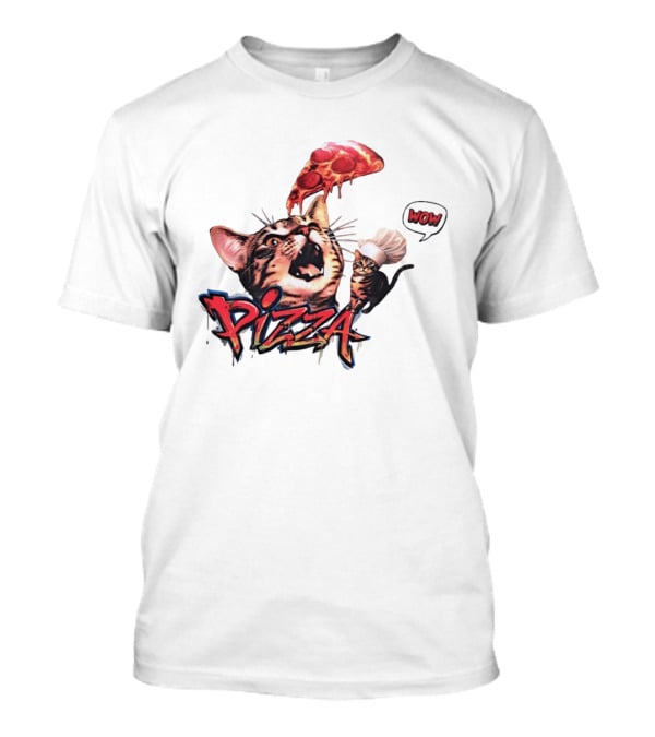 Pizza Cat Wow Chef Graffiti Culinary Delight T-Shirt
