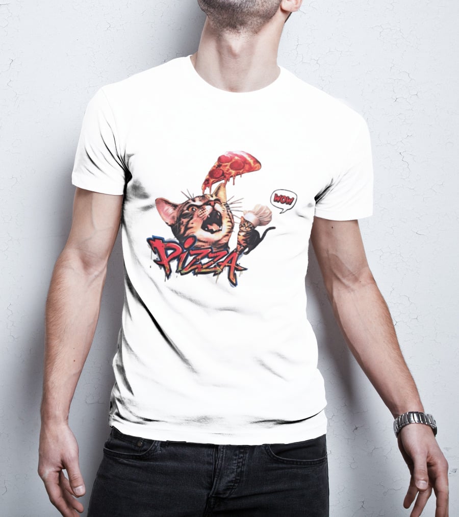 Pizza Cat Wow Chef Graffiti Culinary Delight T-Shirt