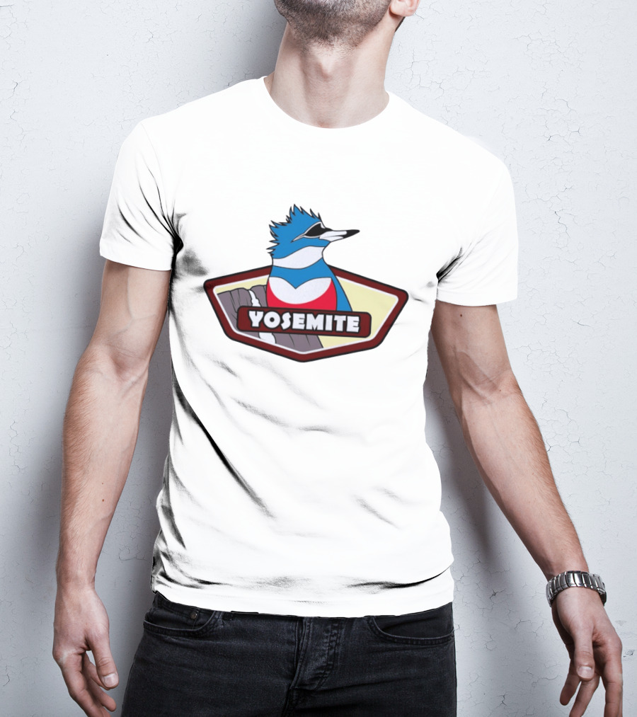 Yosemite Blue Jay With Waterfall Nature Adventure T-Shirt