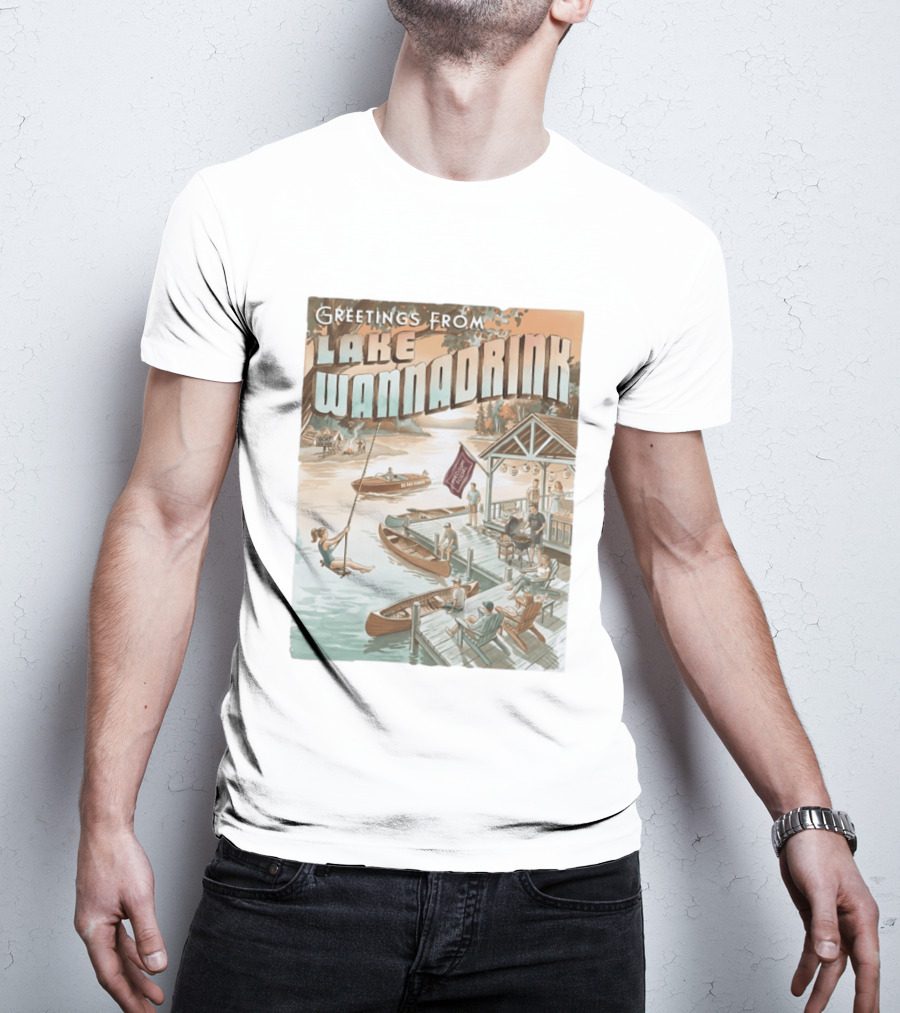 Greetings From Lake Wannadrink Goat Island Madison Social Fat Finger T-Shirt