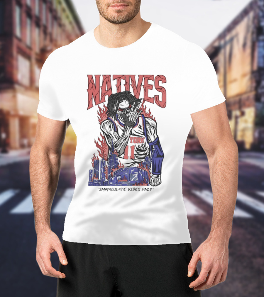 Natives Immaculate Vibes Only Jalen Brunson York 11 Skeleton Statue T-Shirt