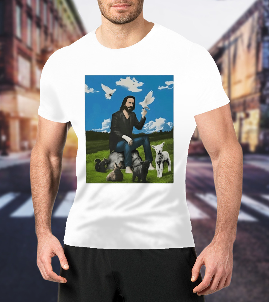 Keanu Reeves Peaceful Meadow With Animals And Doves T-Shirt