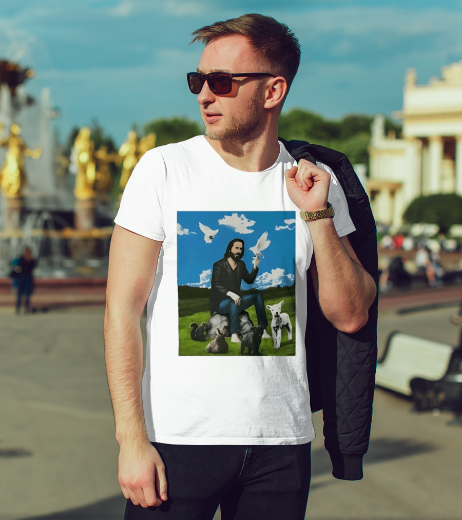 Keanu Reeves Peaceful Meadow With Animals And Doves T-Shirt