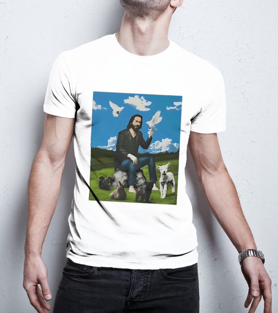 Keanu Reeves Peaceful Meadow With Animals And Doves T-Shirt