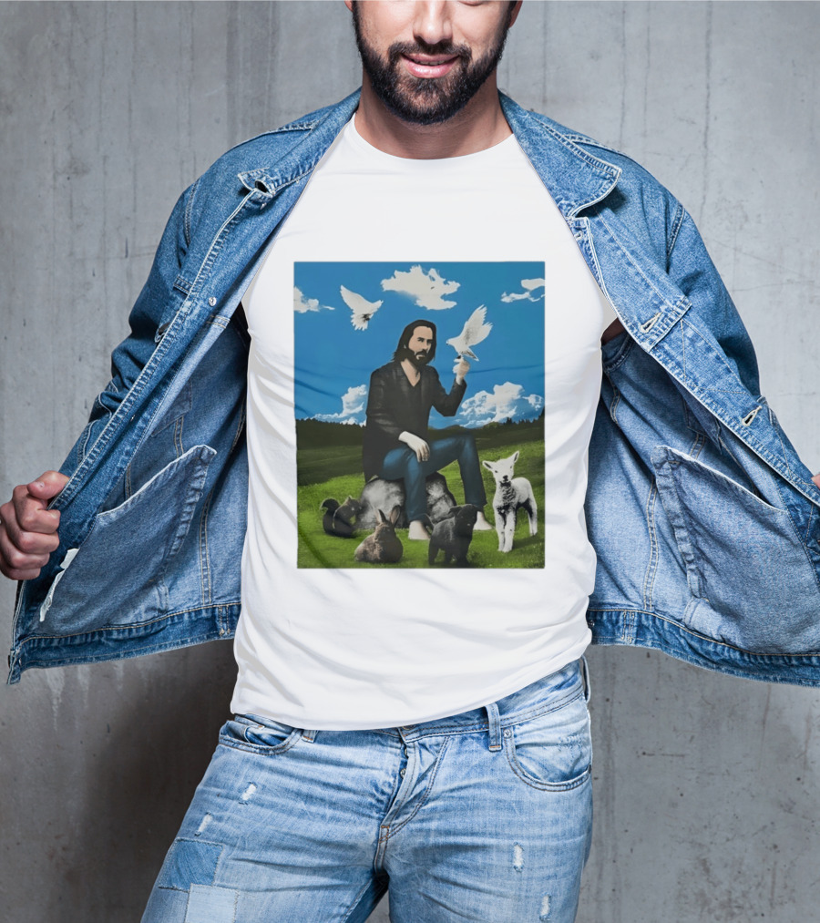 Keanu Reeves Peaceful Meadow With Animals And Doves T-Shirt