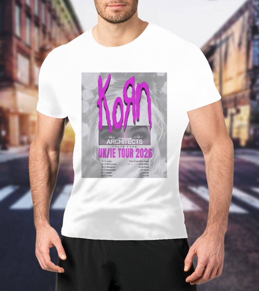 Korn UK/IE Tour 2026 Schedule Architects Youth Code First Direct Arena O2 Arena T-Shirt