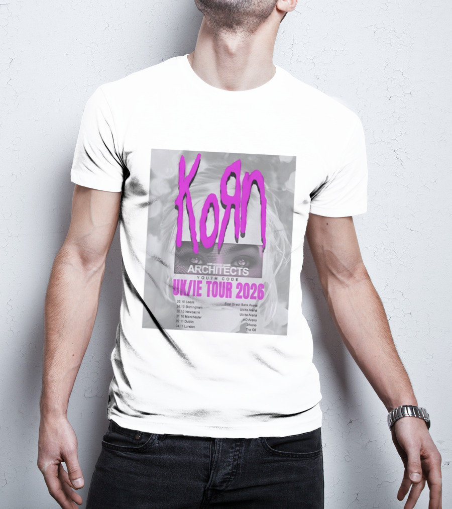 Korn UK/IE Tour 2026 Schedule Architects Youth Code First Direct Arena O2 Arena T-Shirt