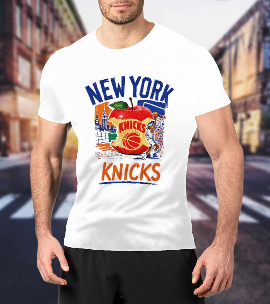 New York Knicks Mitchell & Ness Nostalgia Co Concrete Apple Basketball Scene T-Shirt