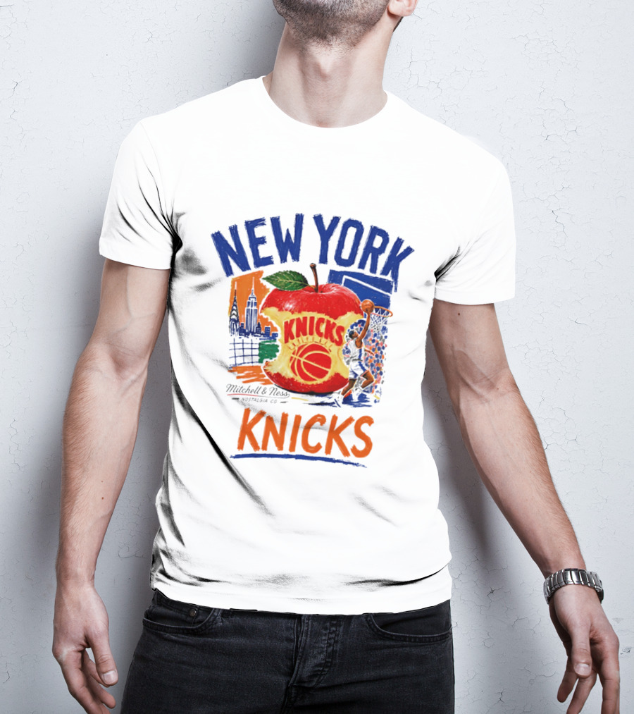 New York Knicks Mitchell & Ness Nostalgia Co Concrete Apple Basketball Scene T-Shirt