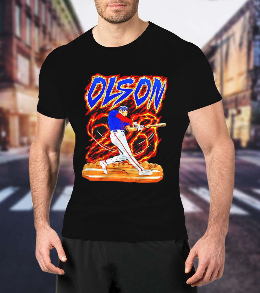 Atlanta Braves Matt Olson Hand Drawn Dynamic Swing Iconic Action T-Shirt