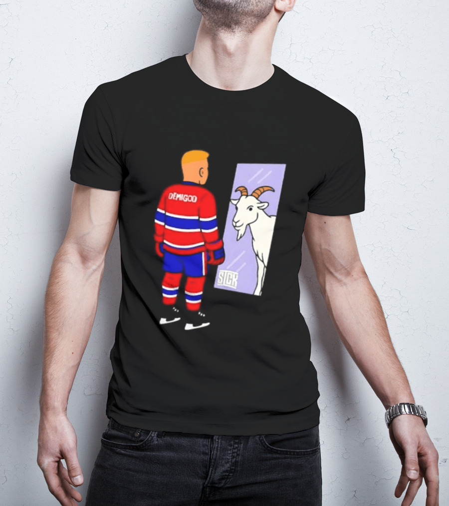 Demigod Hockey Player Looking In Mirror With Goat Reflection T-Shirt