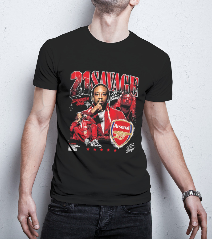 21 Savage Arsenal Collaboration Featuring Slaughter Gang Logos T-Shirt