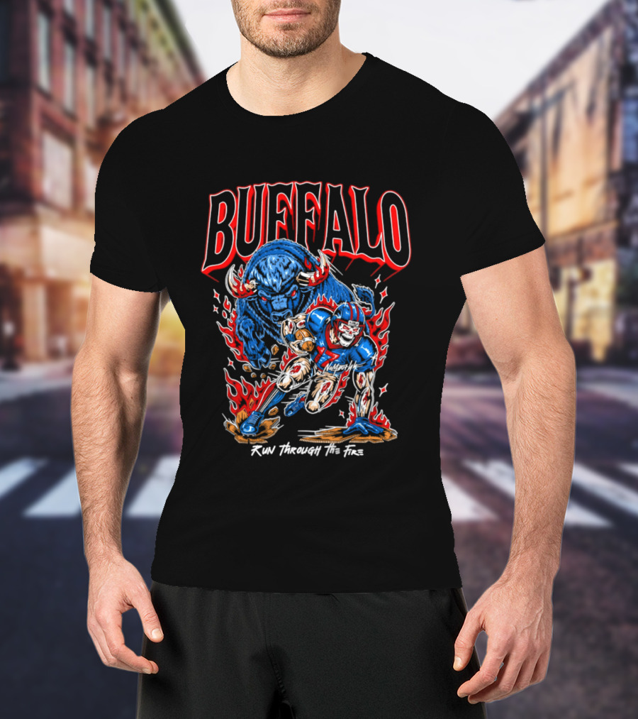 Buffalo Run Through The Fire Football T-Shirt