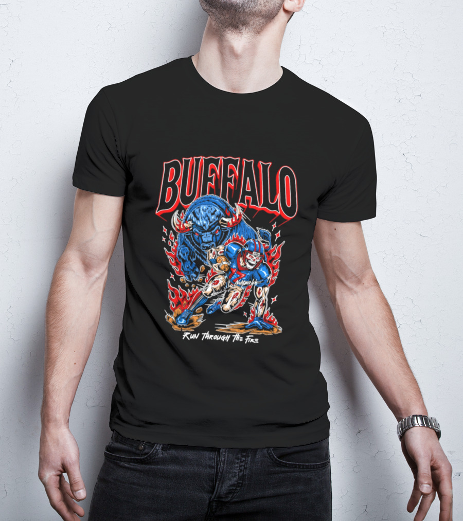 Buffalo Run Through The Fire Football T-Shirt