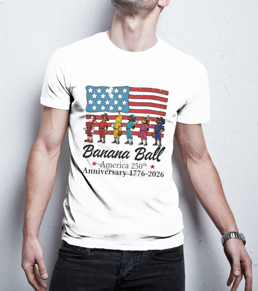 Banana Ball America 250th Anniversary 1776 2026 Flag Baseball Celebration T-Shirt