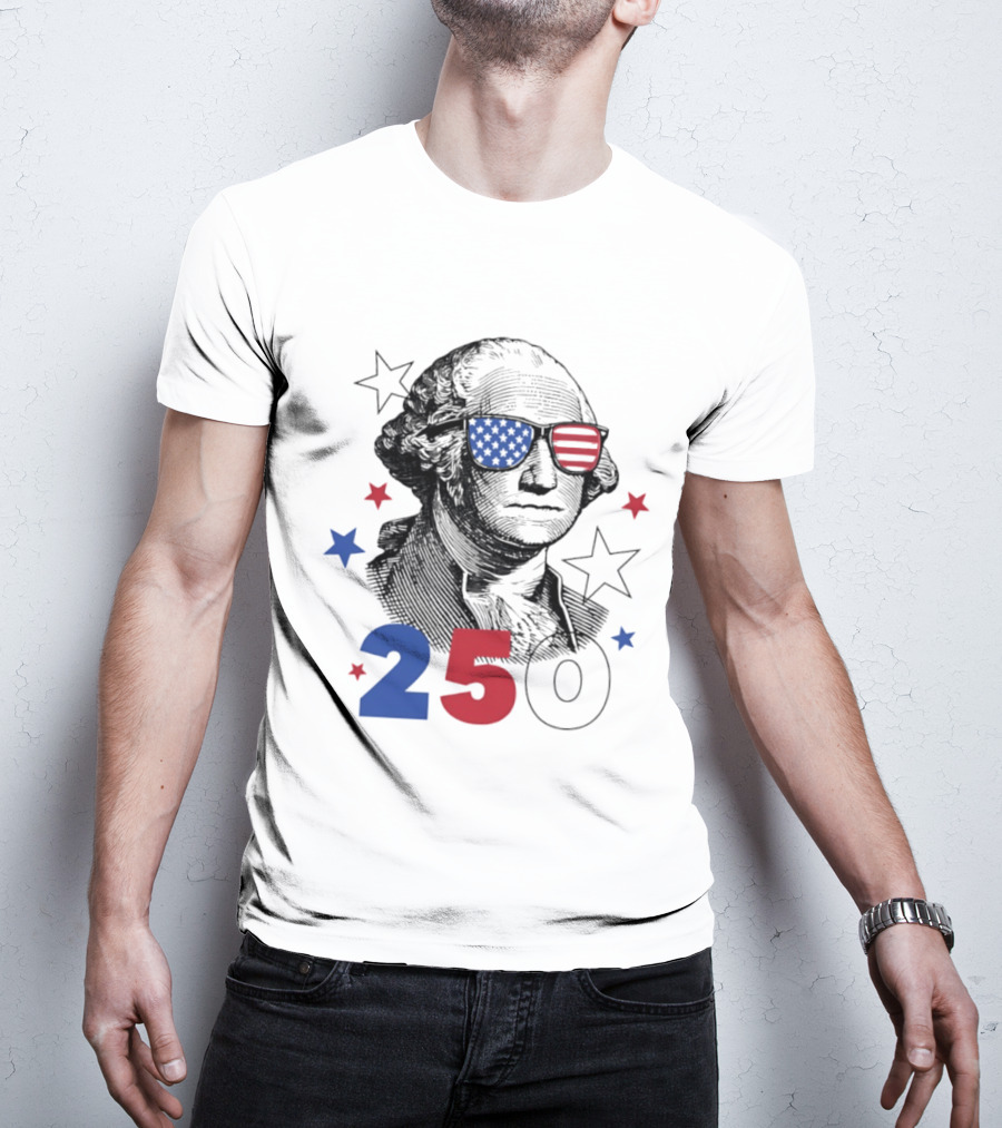 George Washington Patriotic Flag Sunglasses 250 Years United States Celebration T-Shirt