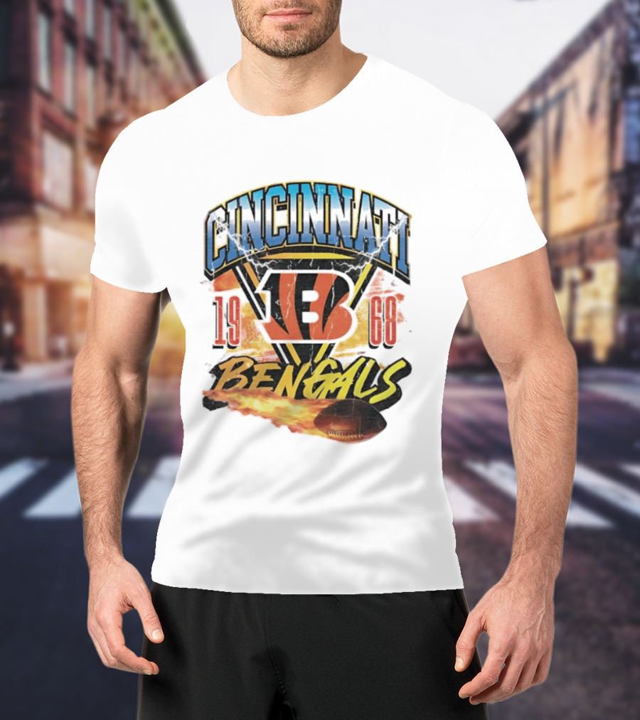 Cincinnati Bengals 1968 Flaming Football Vintage NFL T-Shirt