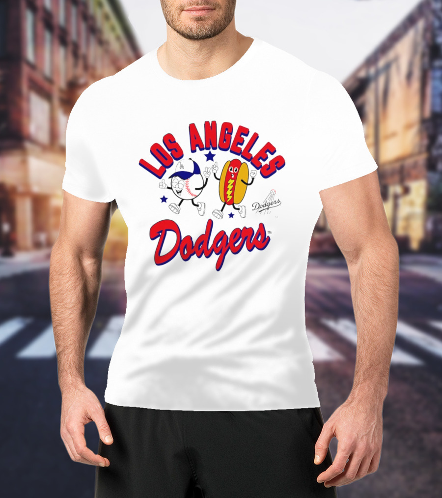 Los Angeles Dodgers Baseball Hot Dog Cartoon Characters T-Shirt