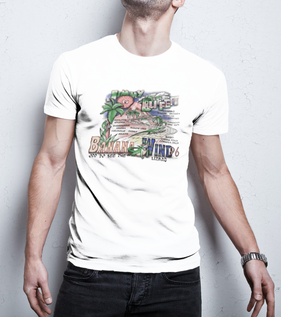Jimmy Buffett Banana Wind 96 Off To See The Lizard Tropical Scene Palm Trees T-Shirt