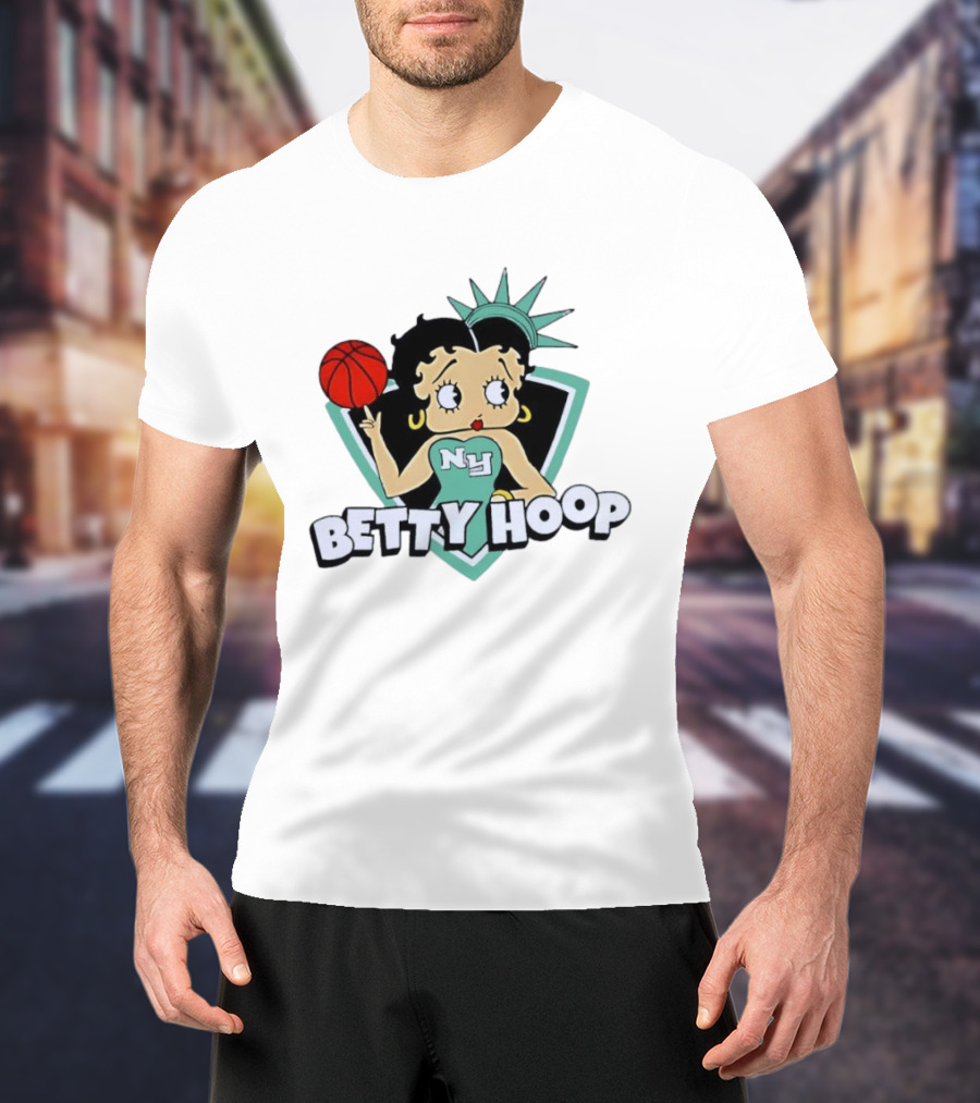 New York Liberty Betty Hoop Basketball Character NY Statue Of Liberty Crown T-Shirt