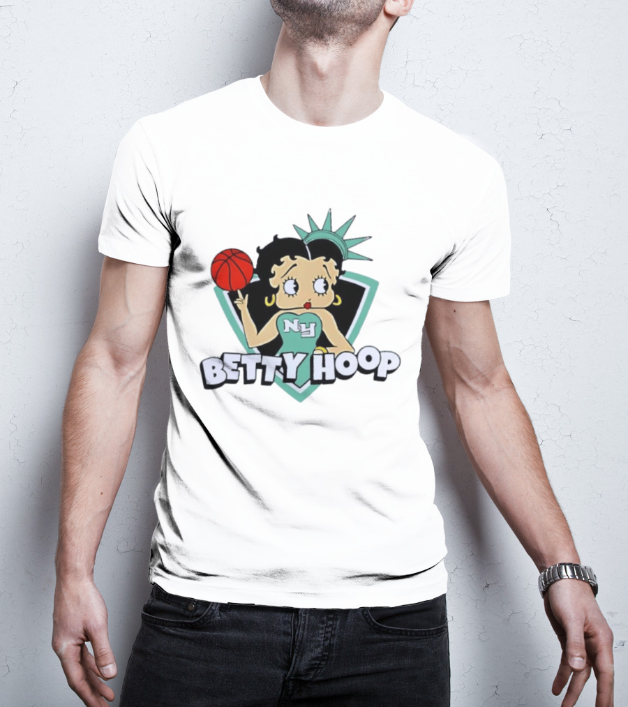 New York Liberty Betty Hoop Basketball Character NY Statue Of Liberty Crown T-Shirt
