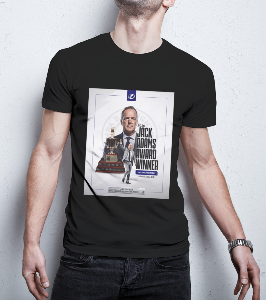 2026 Jack Adams Award Winner Jon Cooper Florida Blue Tampa Bay Lightning 1st Time Recipient 50 26 6 Record 108 Points T-Shirt