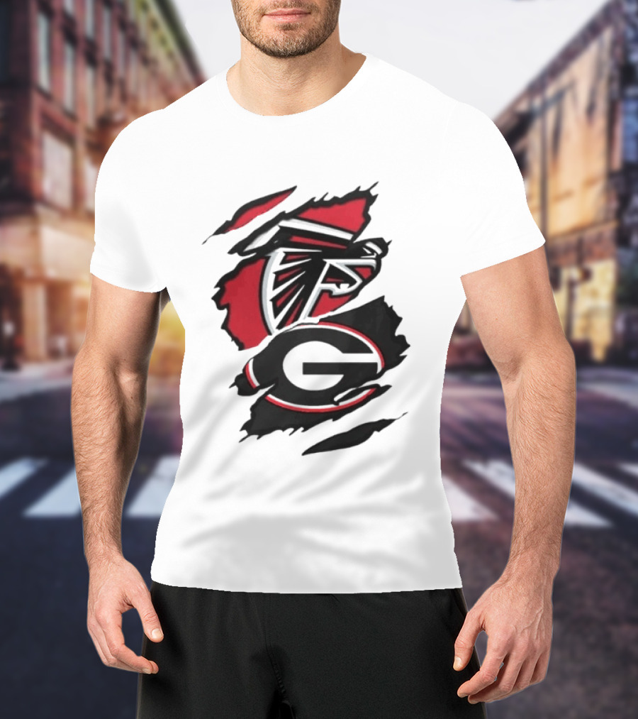Atlanta Falcons Georgia Bulldogs Sports Team Graphic Rip T-Shirt