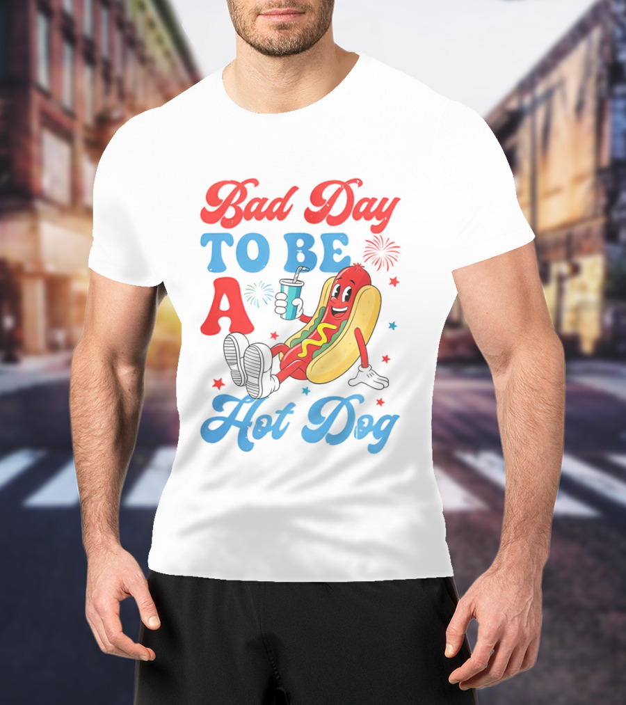 Bad Day To Be A Hot Dog Cool Cartoon Character With Drink T-Shirt