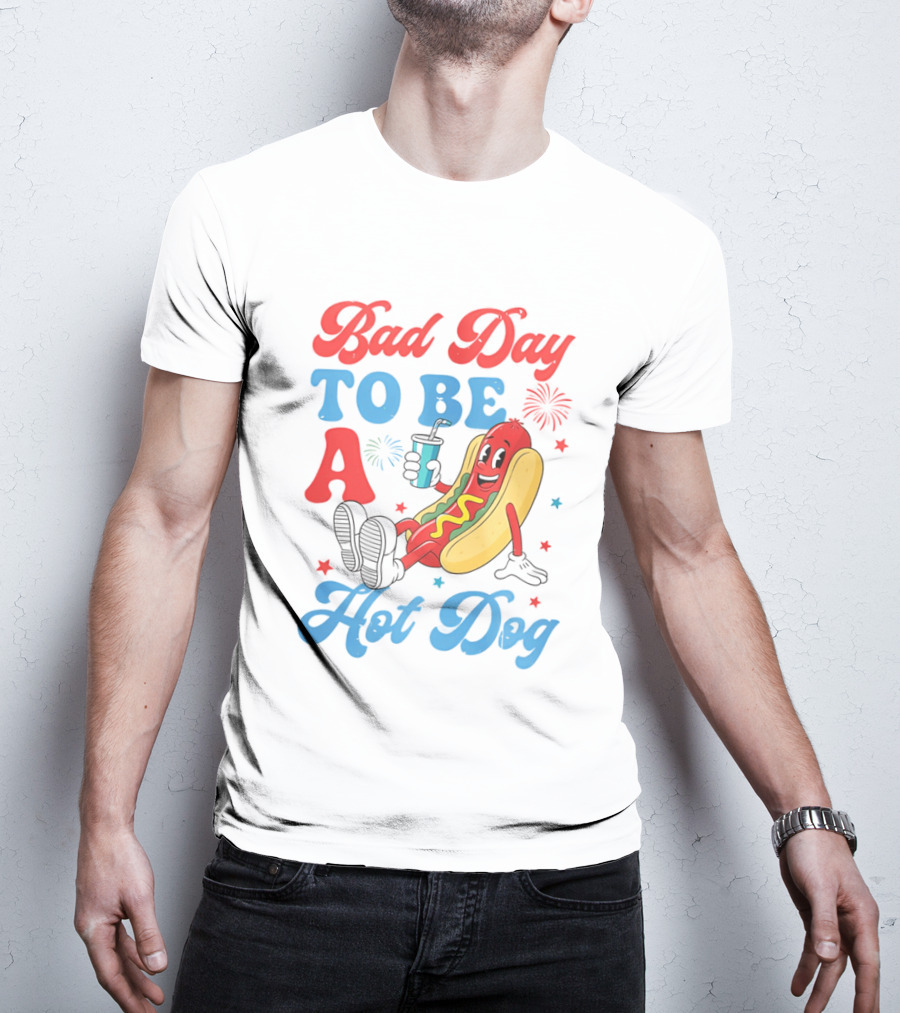 Bad Day To Be A Hot Dog Cool Cartoon Character With Drink T-Shirt