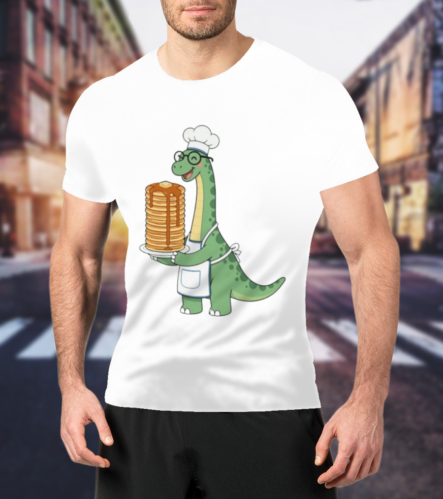 Chef Dinosaur With Towering Pancakes And A Smile T-Shirt