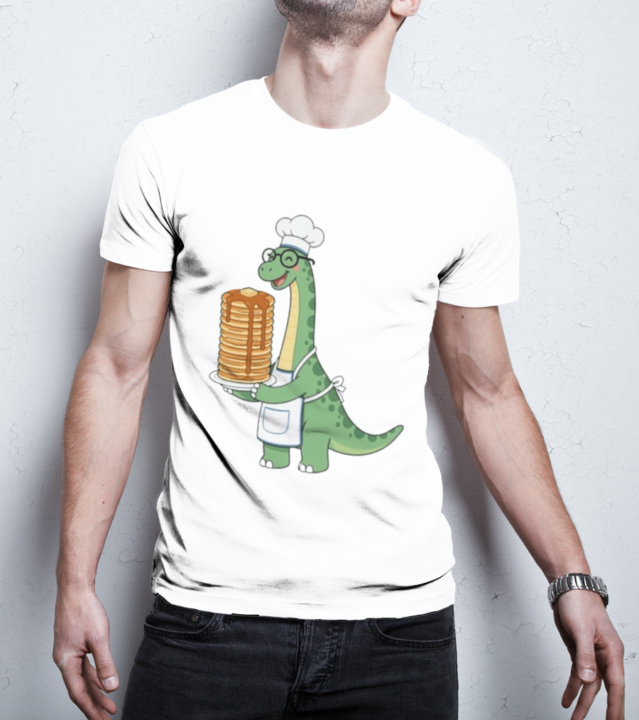 Chef Dinosaur With Towering Pancakes And A Smile T-Shirt