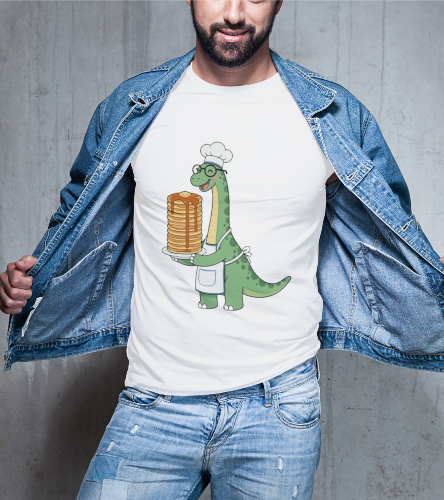 Chef Dinosaur With Towering Pancakes And A Smile T-Shirt
