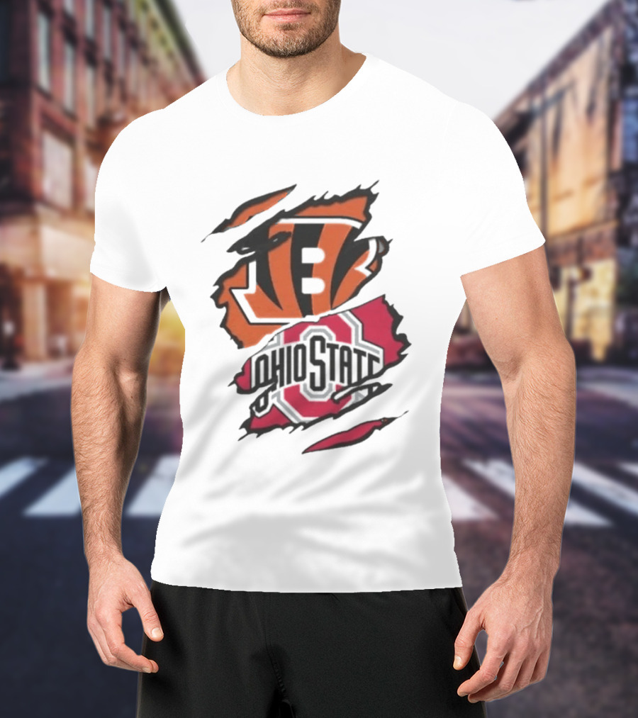 Cincinnati Bengals Ohio State Buckeyes Rip Effect NCAA Collaboration T-Shirt