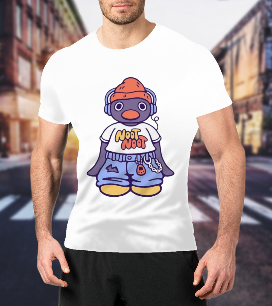 Noot Noot Pingu Penguin With Headphones And Beanie T-Shirt