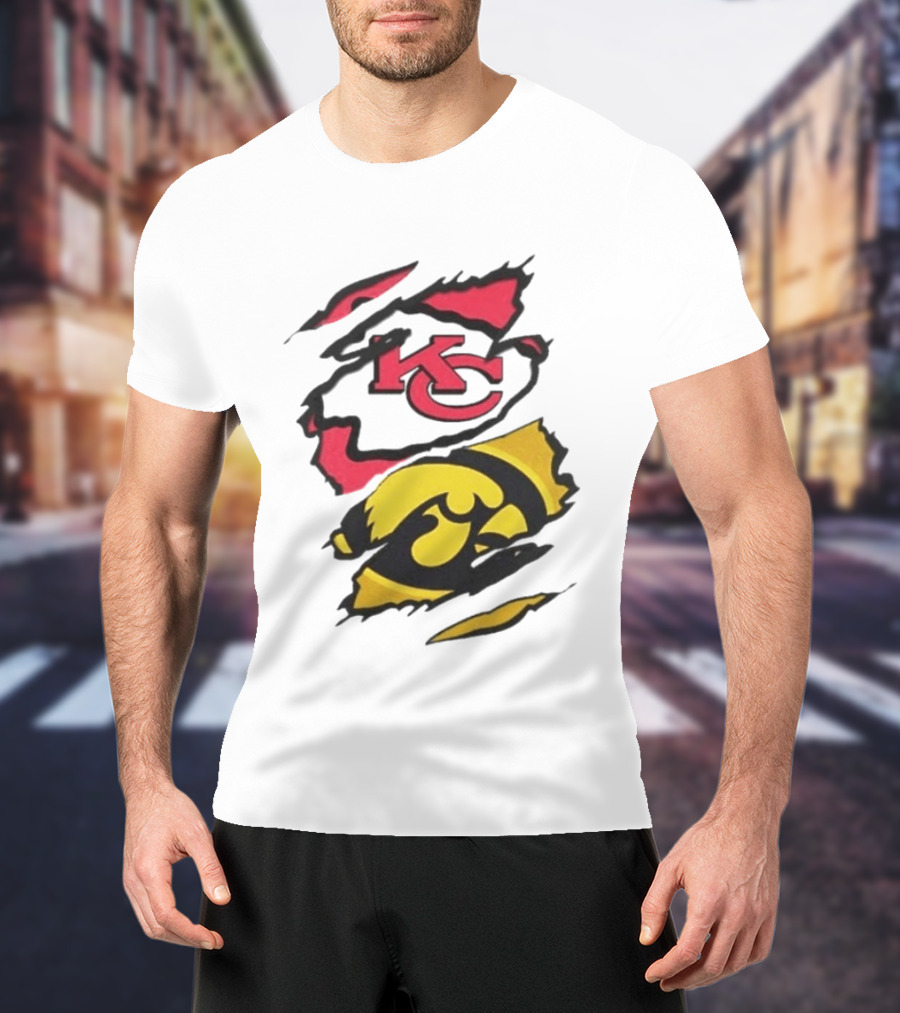Kansas City Chiefs Iowa Hawkeyes Torn Paper KC Hawkeye Logo Mix T-Shirt