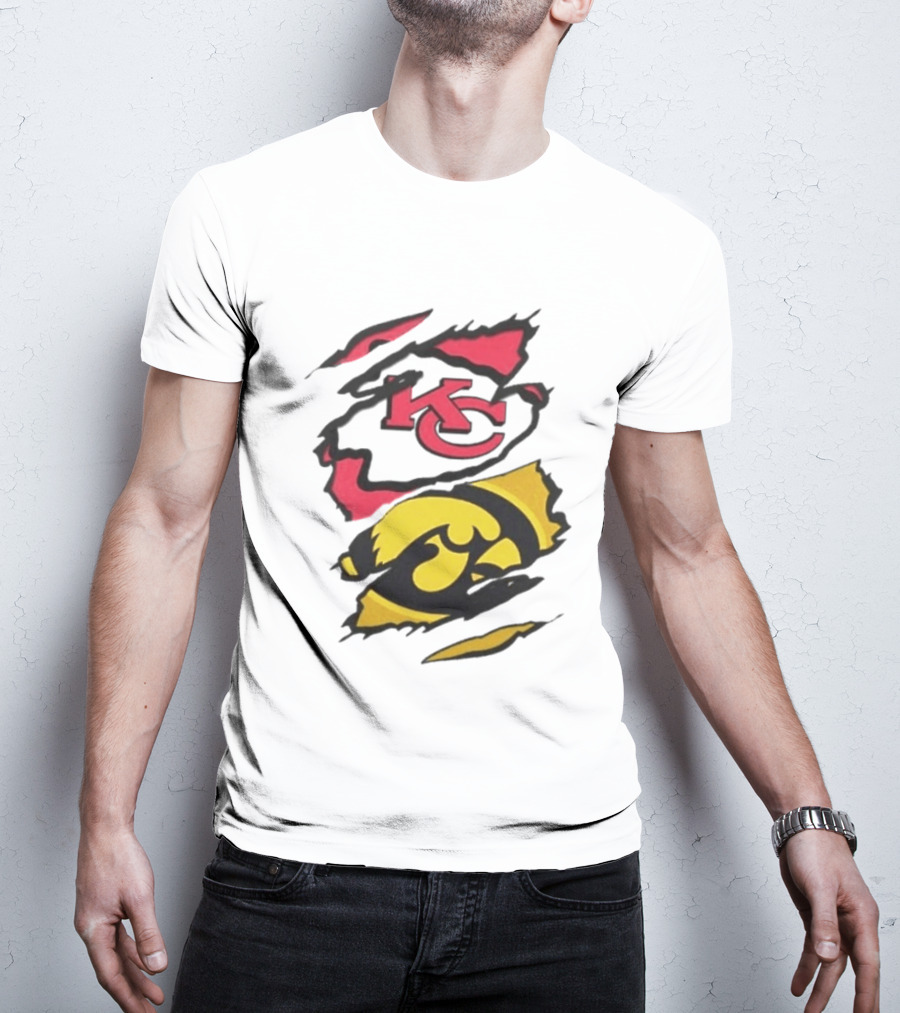 Kansas City Chiefs Iowa Hawkeyes Torn Paper KC Hawkeye Logo Mix T-Shirt