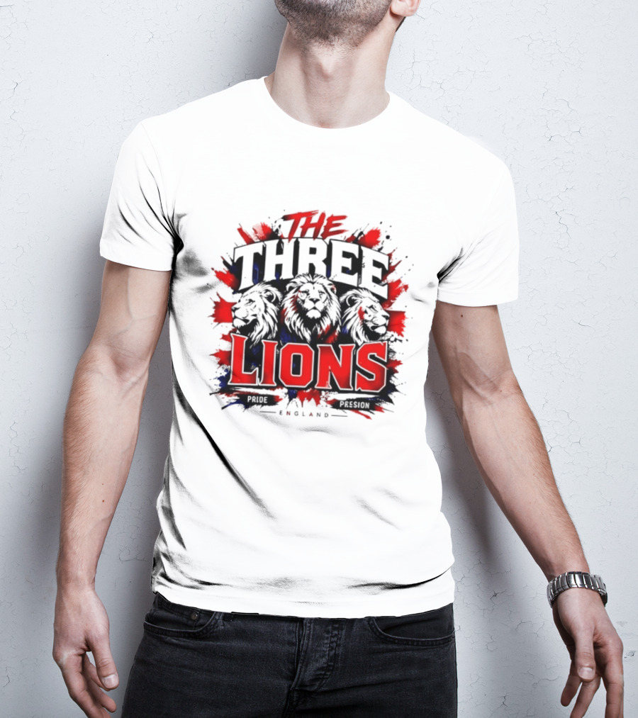 The Three Lions England Pride Red Blue Black Splatter T-Shirt