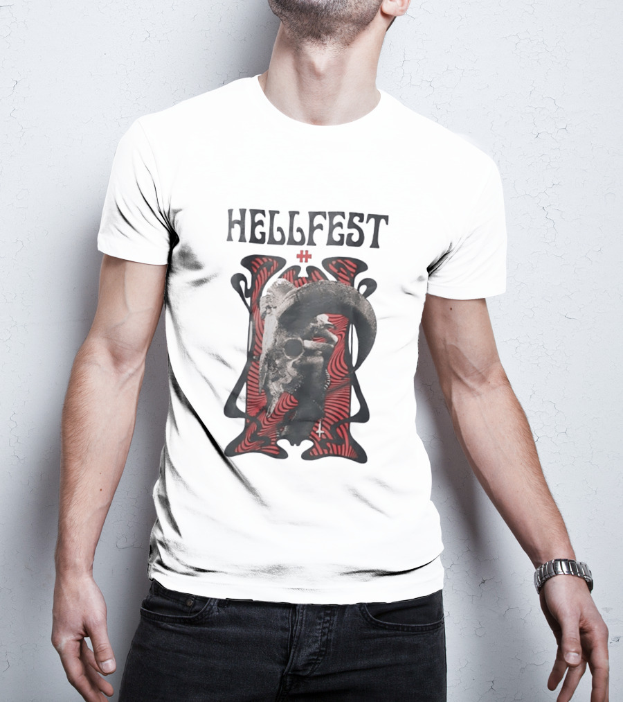 Hellfest Goat Skull Cross Inverted Crux Occult Heavy Metal Festival T-Shirt