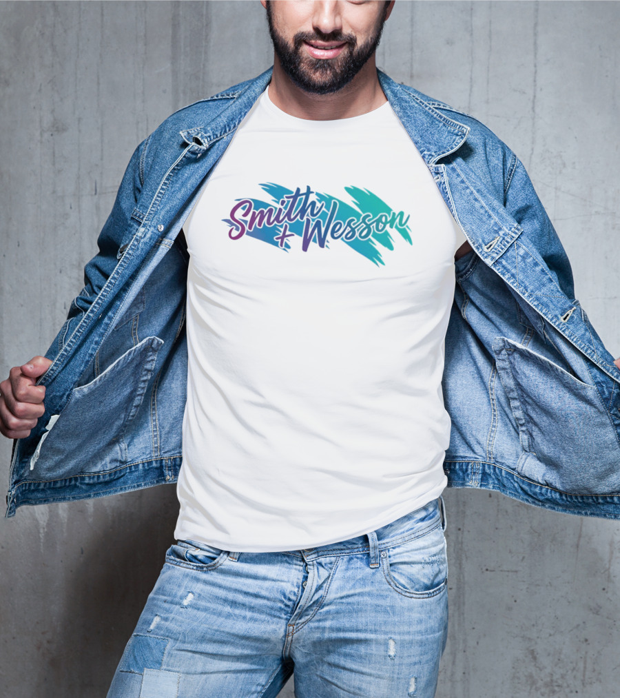 Smith And Wesson 90s Teal Purple Paint Brush Strokes T-Shirt