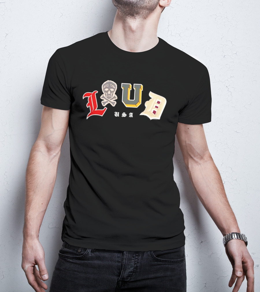 LUD USA Skull Varsity Patches L U D T-Shirt