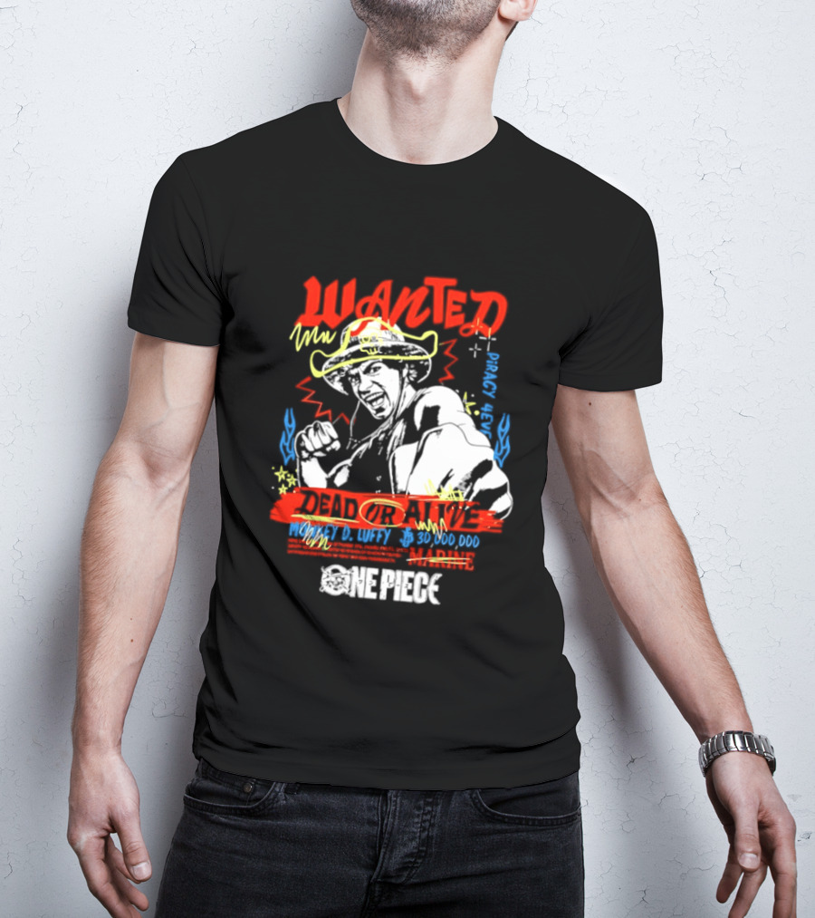 One Piece Monkey D. Luffy Wanted Dead Or Alive 30 Million Berries Bounty Straw Hat Pirate 2026 T-Shirt