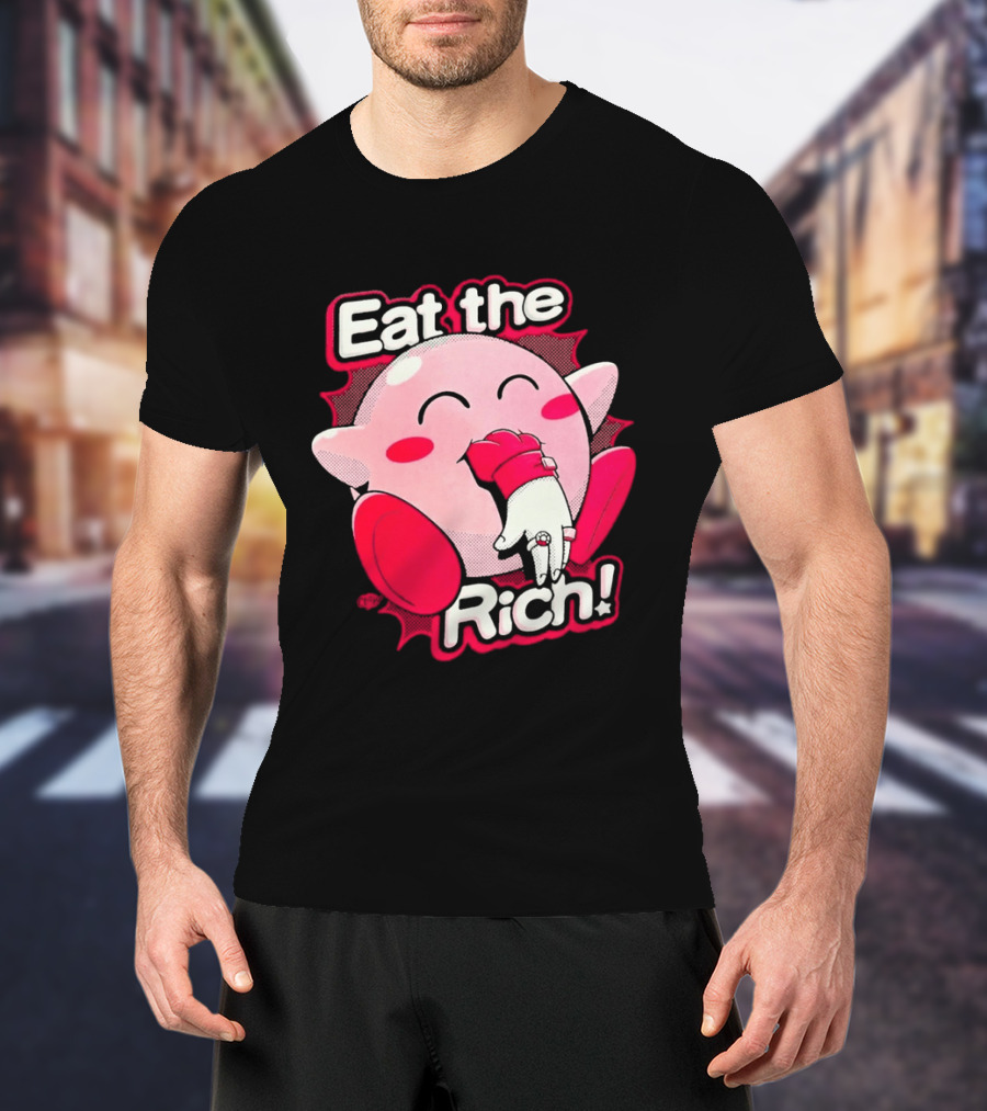 Eat The Rich Pink Character Eating Playful T-Shirt
