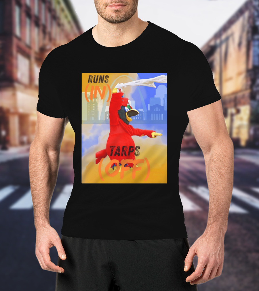 Fredbird Runs In Tarps Off St. Louis Skyline T-Shirt