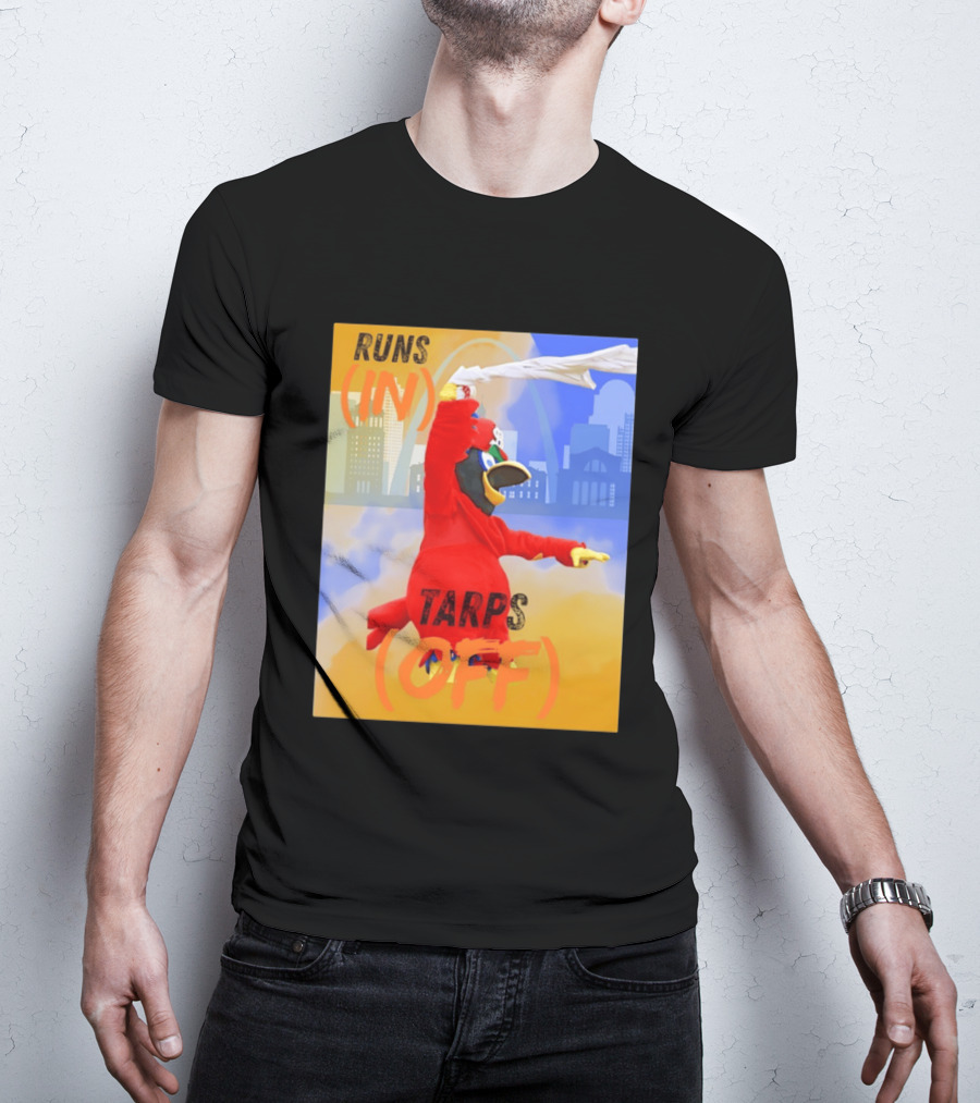 Fredbird Runs In Tarps Off St. Louis Skyline T-Shirt