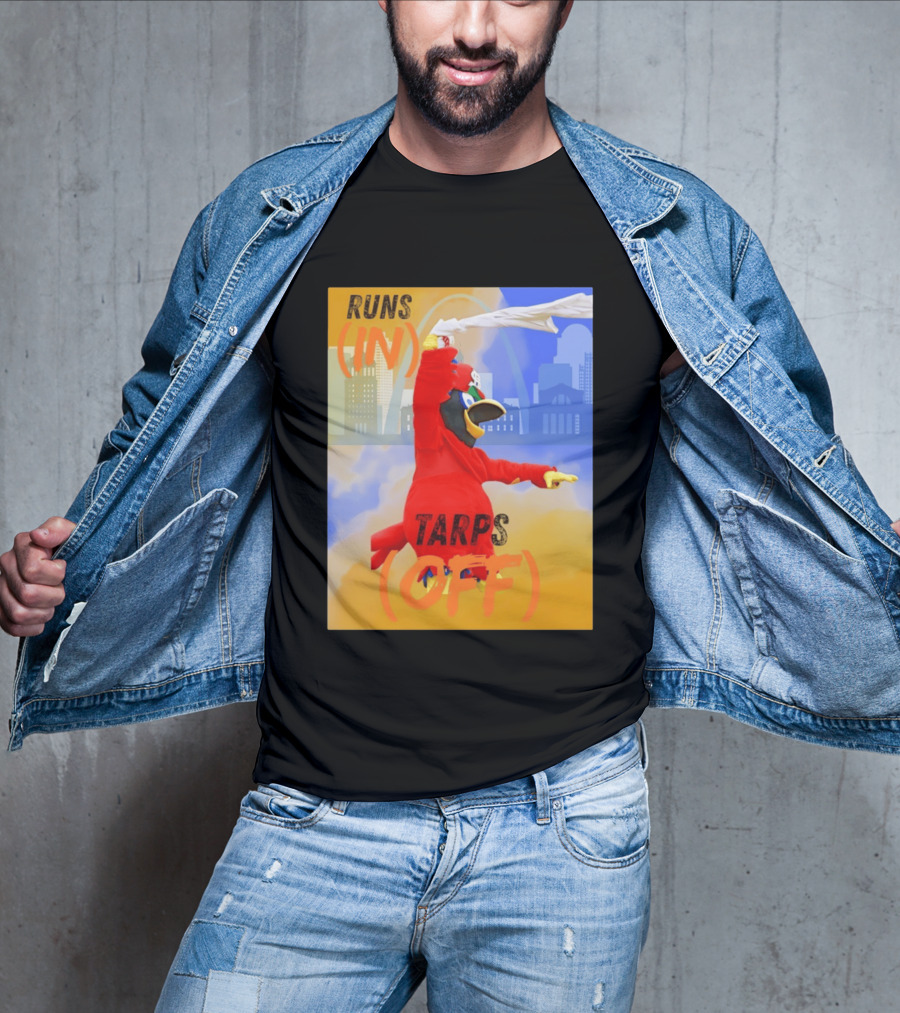 Fredbird Runs In Tarps Off St. Louis Skyline T-Shirt