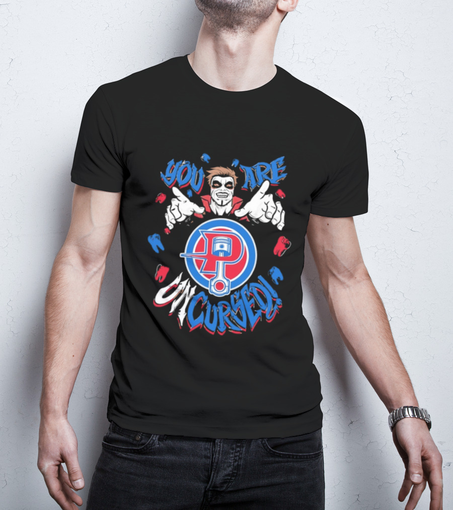 Danhausen X Detroit Pistons You Are Uncursed WWE Collaboration Blue Red White T-Shirt