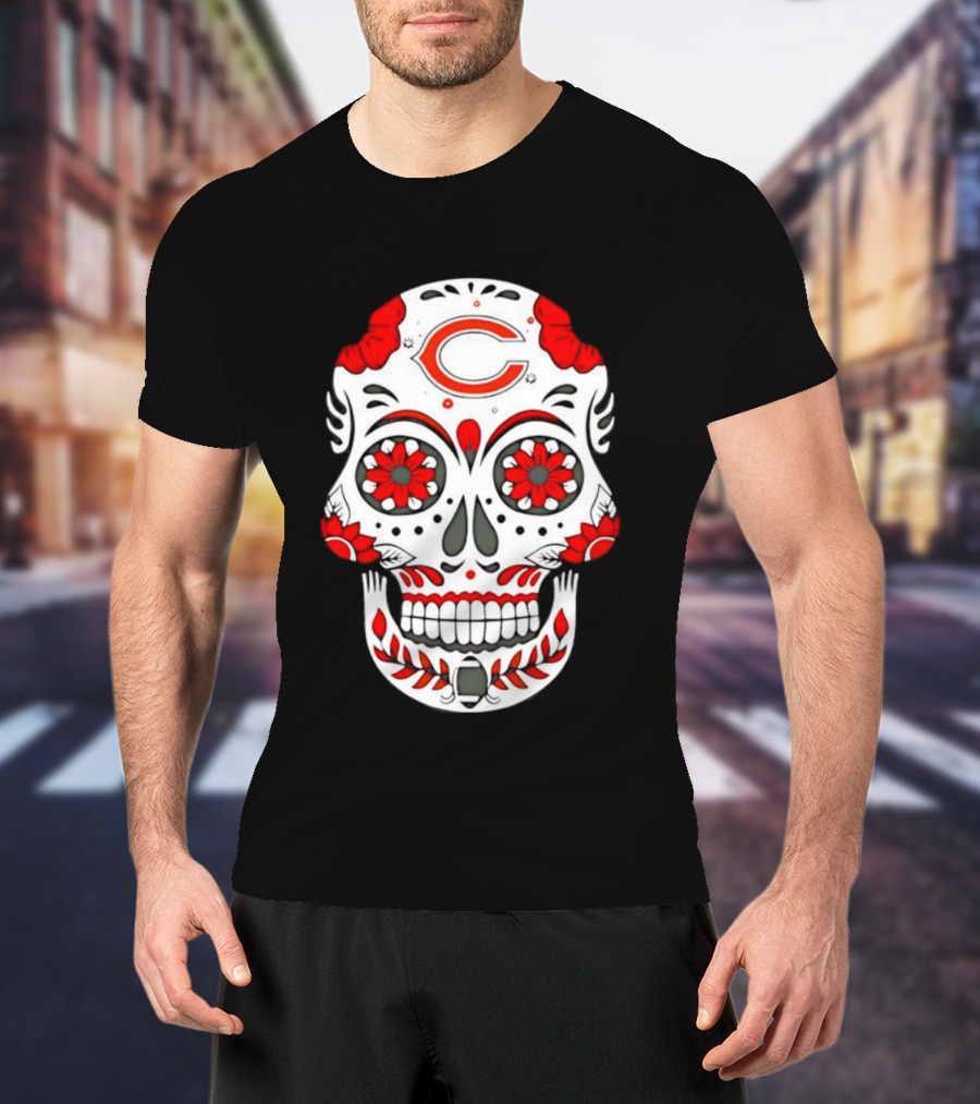 Chicago Bears Dia De Los Muertos Sugar Skull C T-Shirt
