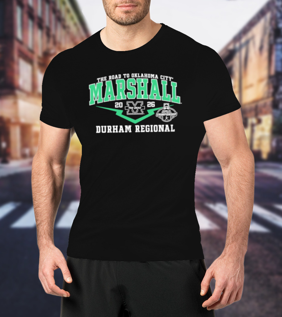 Marshall Thundering Herd 2026 M Logo Durham Regional The Road To Oklahoma City T-Shirt