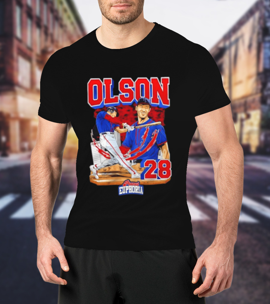 Matt Olson 28 Planet Euphoria Braves Baseball Comic Swing T-Shirt
